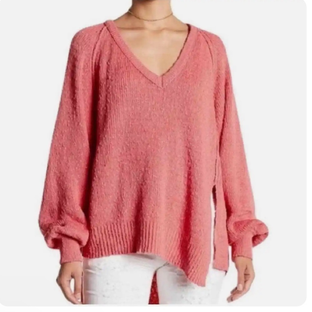 Free People pink salmon nubby west coast asymmetrical sweater size xsmall